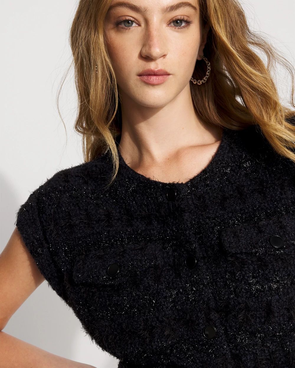 Belted Tweed Sweater Vest