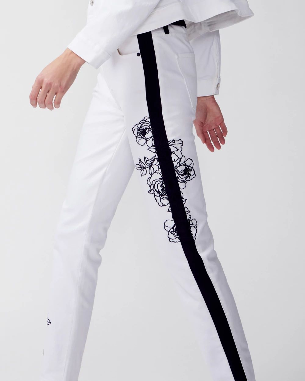 High-Rise Contrast Floral Straight Jeans
