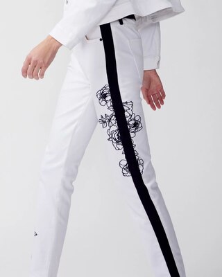High-Rise Contrast Floral Straight Jeans