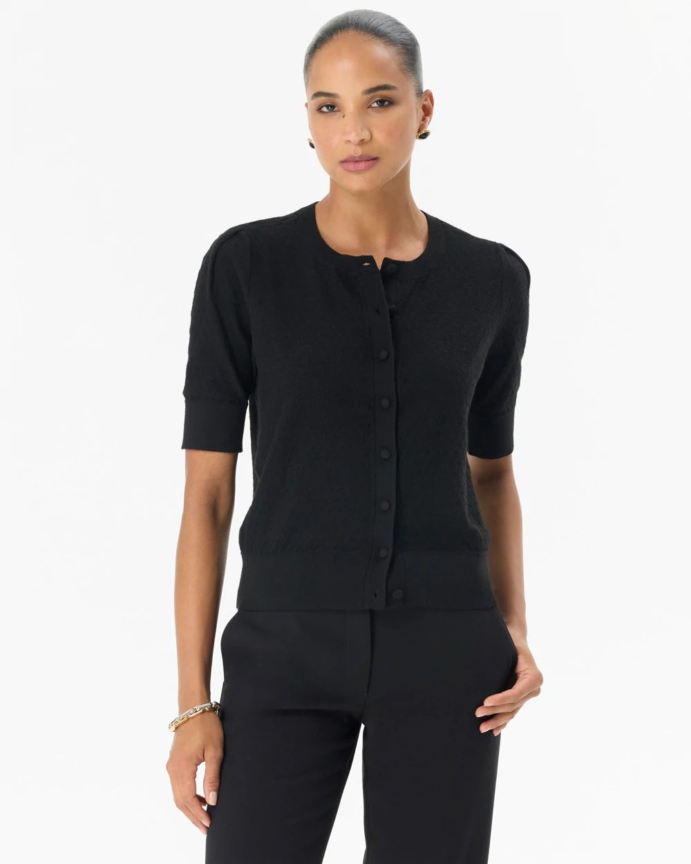 Elbow Sleeve Button Front Cardigan