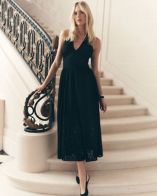 Eyelet Halter Midi Dress