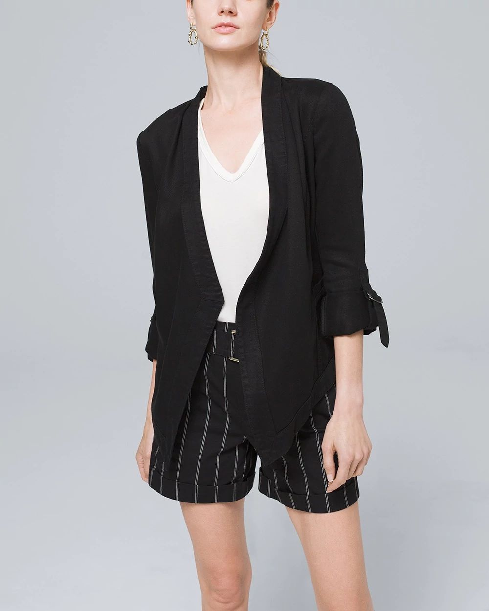 Drape-Front Roll-Sleeve Jacket