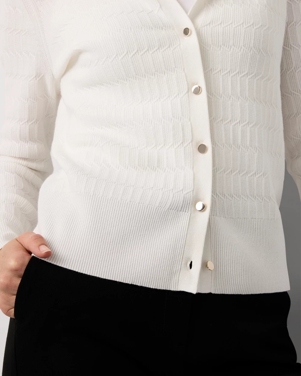 Textured Crewneck Button-Front Cardigan
