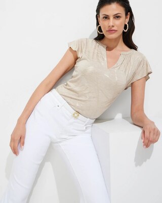 Outlet WHBM Notch-Neck Ruffle-Sleeve Tee