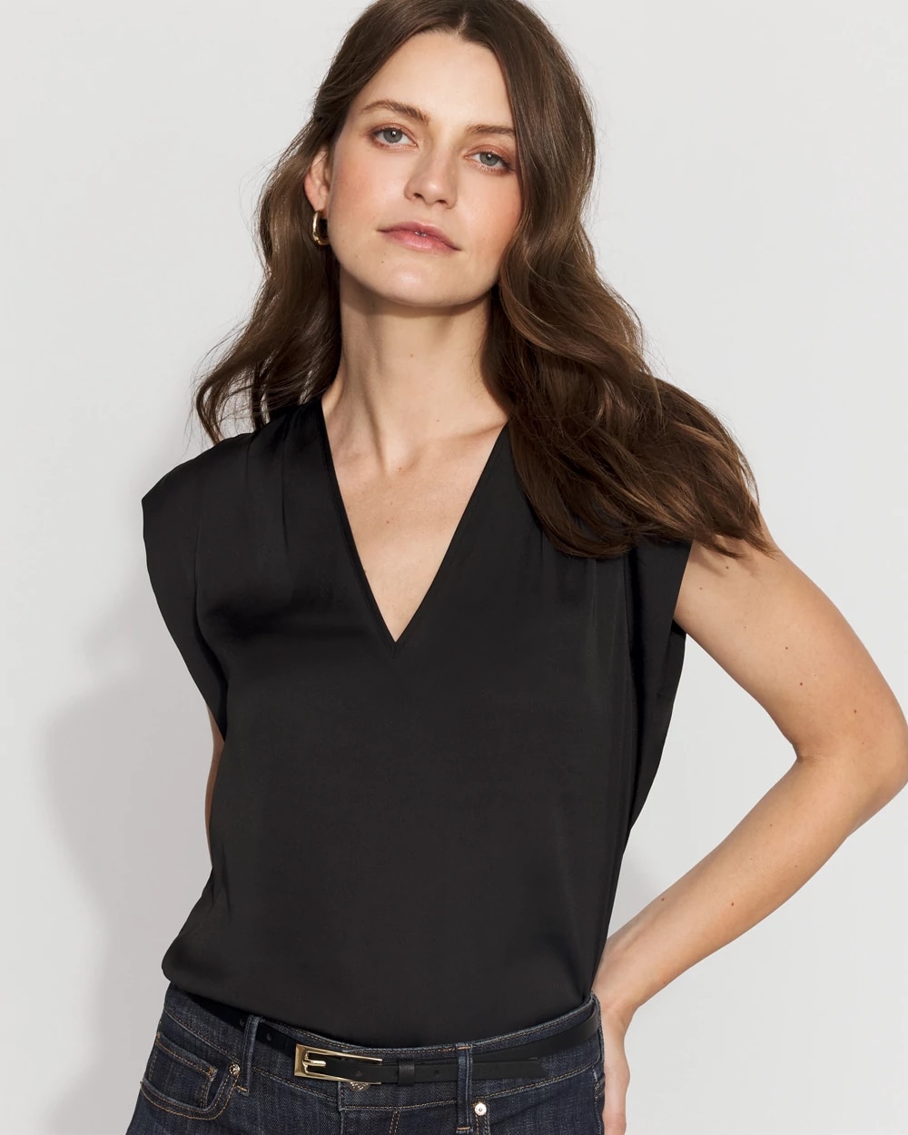 Satin V-Neck Shell