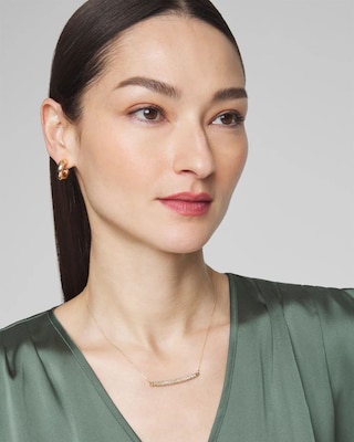 Gold Crystal Bar Single Strand Necklace