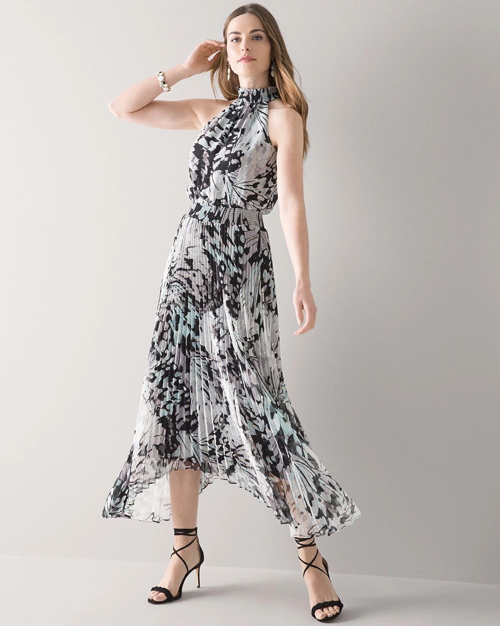 Pleated Halter Midi Dress