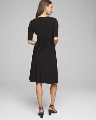 Elbow Sleeve V-Neck Ruched Matte Jersey Dress click to view larger image.
