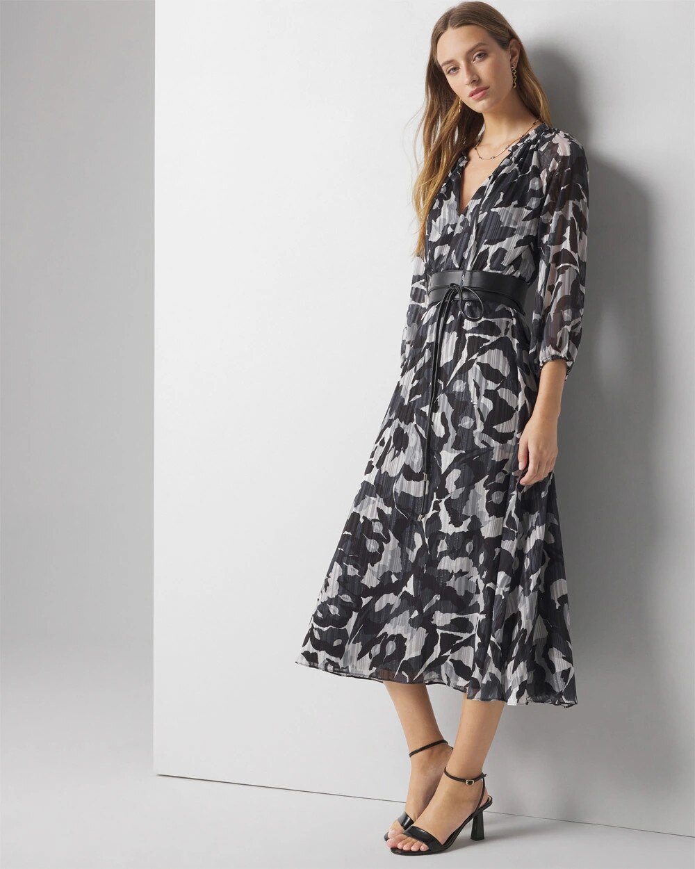 Long Sleeve Printed Midi Dress