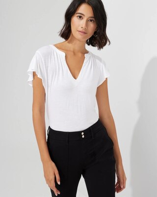 Outlet WHBM Notch-Neck Ruffle-Sleeve Tee