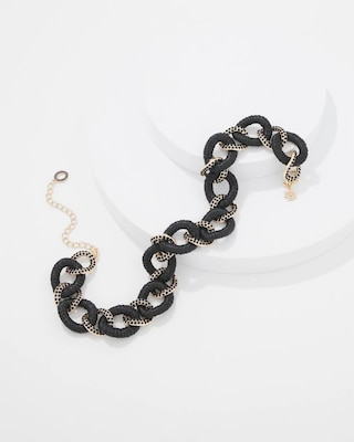 Black Raffia + Crystal Link Necklace click to view larger image.