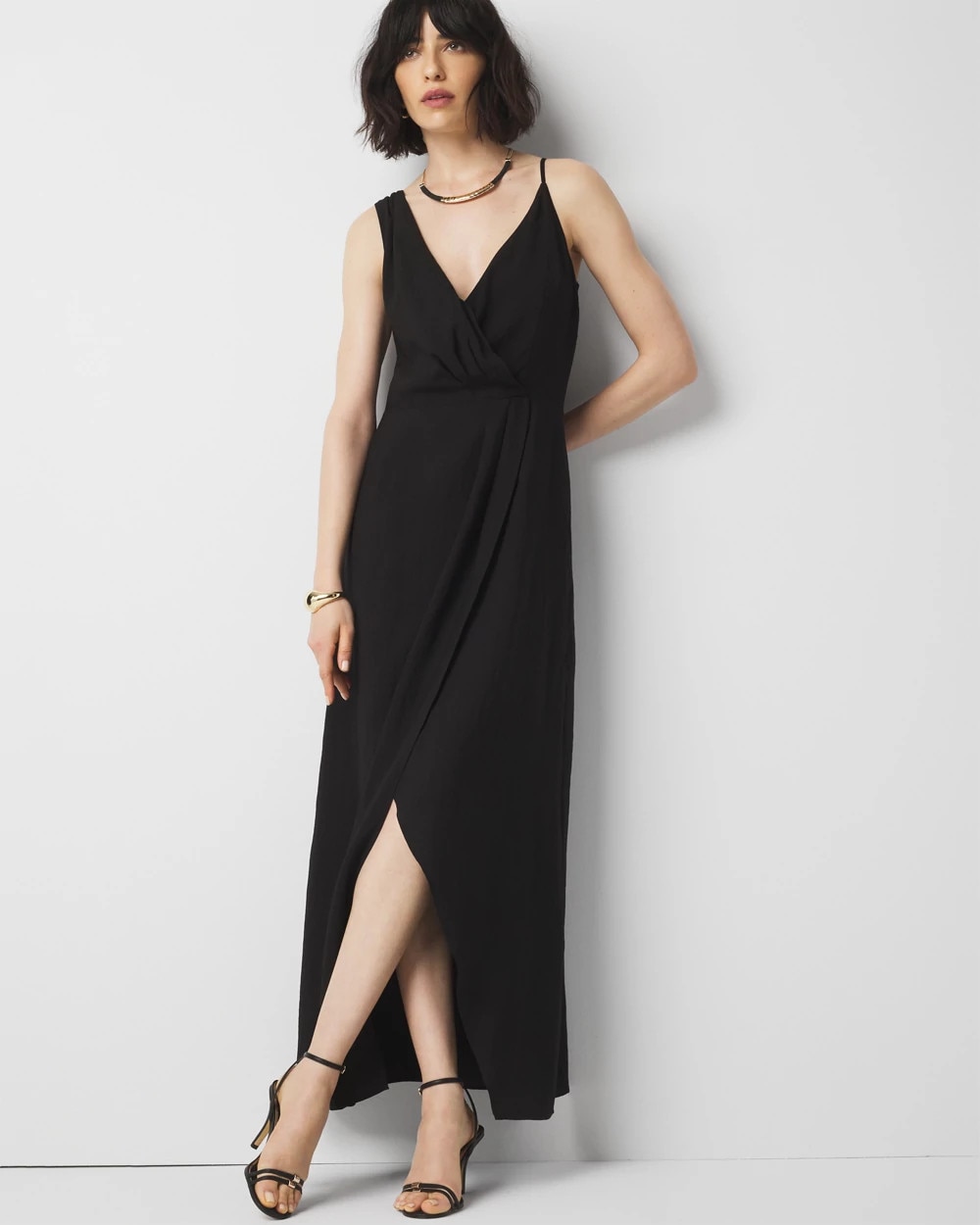 chinese dress ladies Petite Ruffle-Sleeve Poplin Maxi Dress – New York & Company