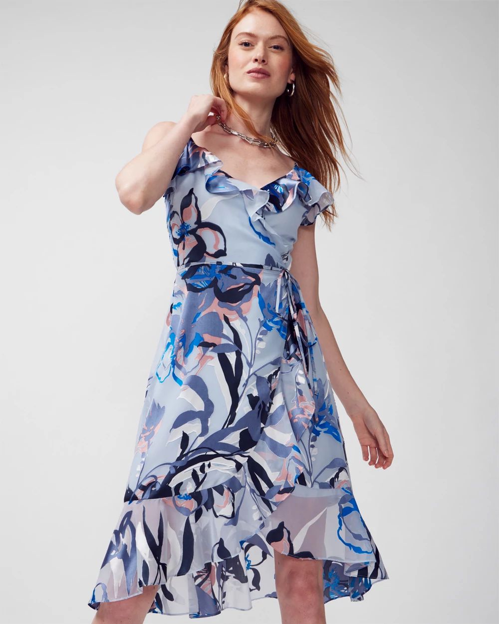 Ruffle Burnout Midi Wrap Dress