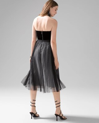 Petite Strapless Velvet & Dot Dress
