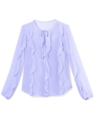 Long Sleeve Ruffled Tie Neck Blouse