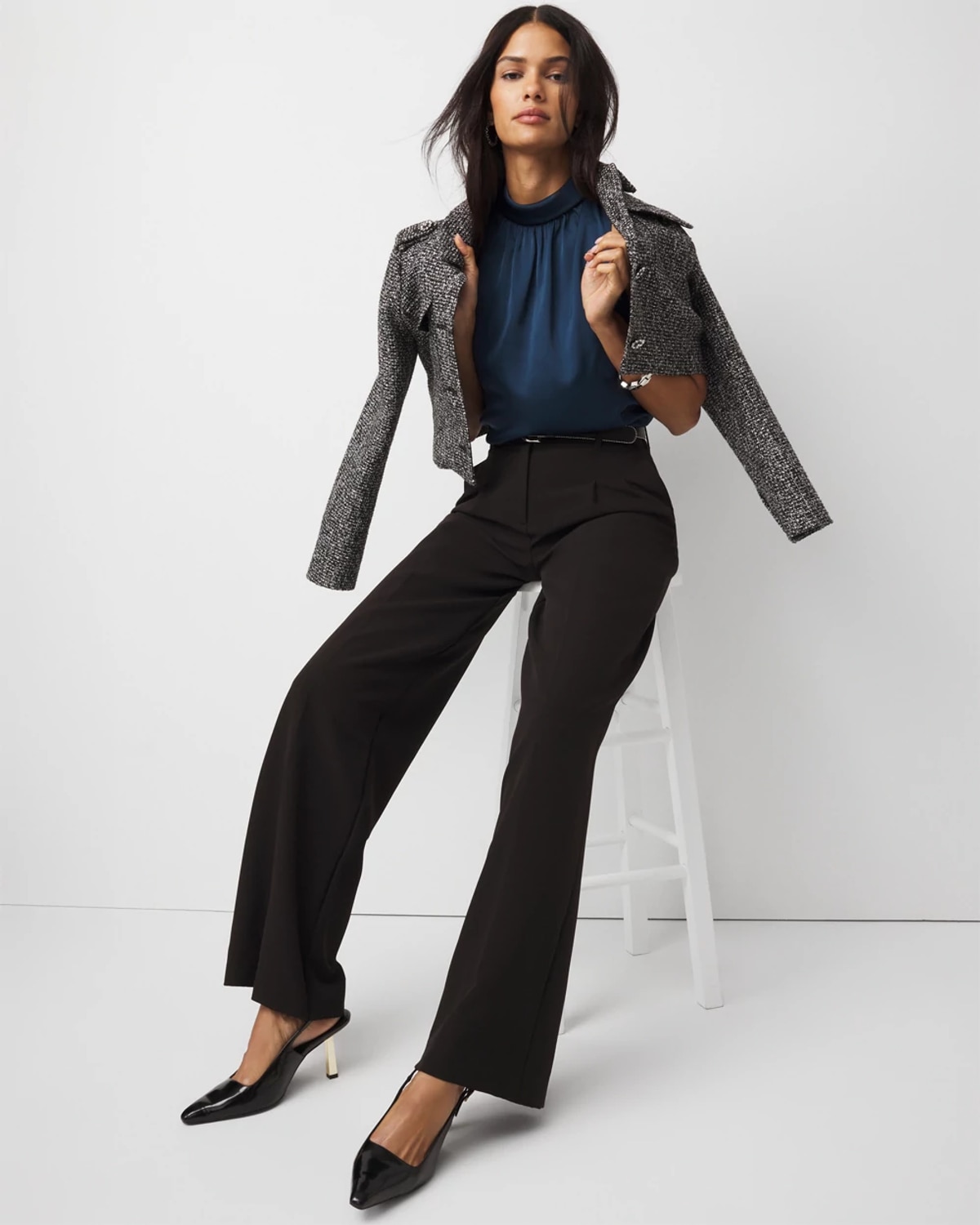 White House Black Market Bow Back Satin Halter Blouse