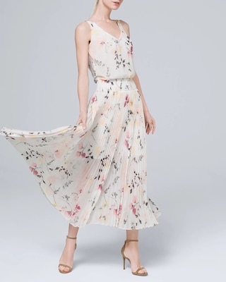 Floral-Print Soft Pleated Midi Dress
