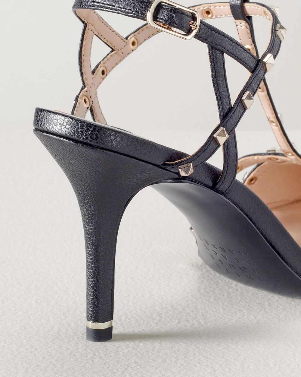 Strappy Studded Mid-Heel Pump