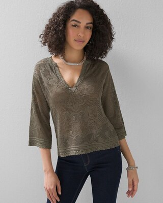 Pointelle Stitch 3/4 Sleeve Sweater