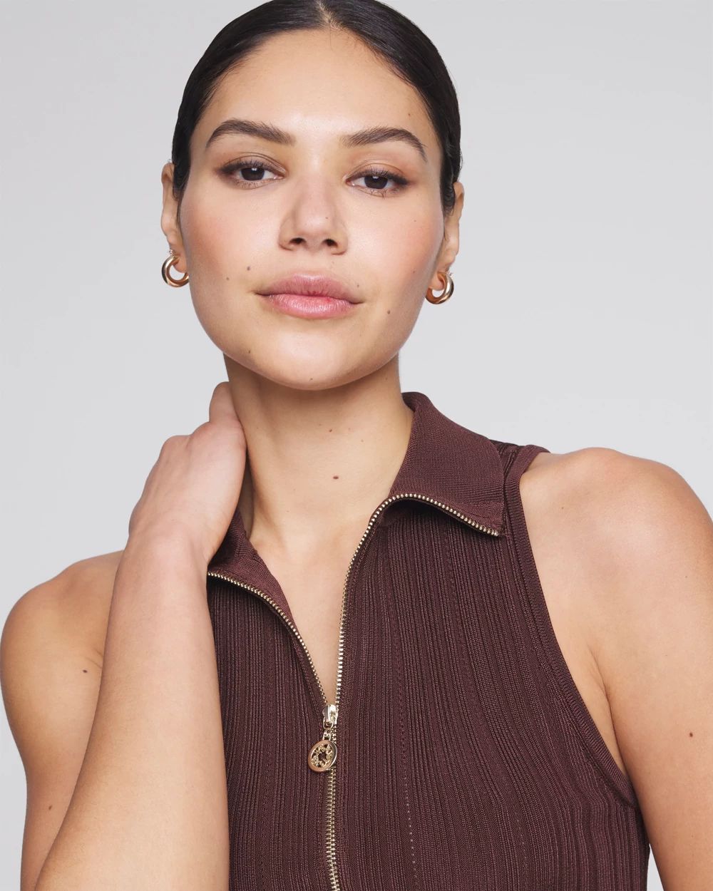 Half Zip Rib Halter Sweater Tank