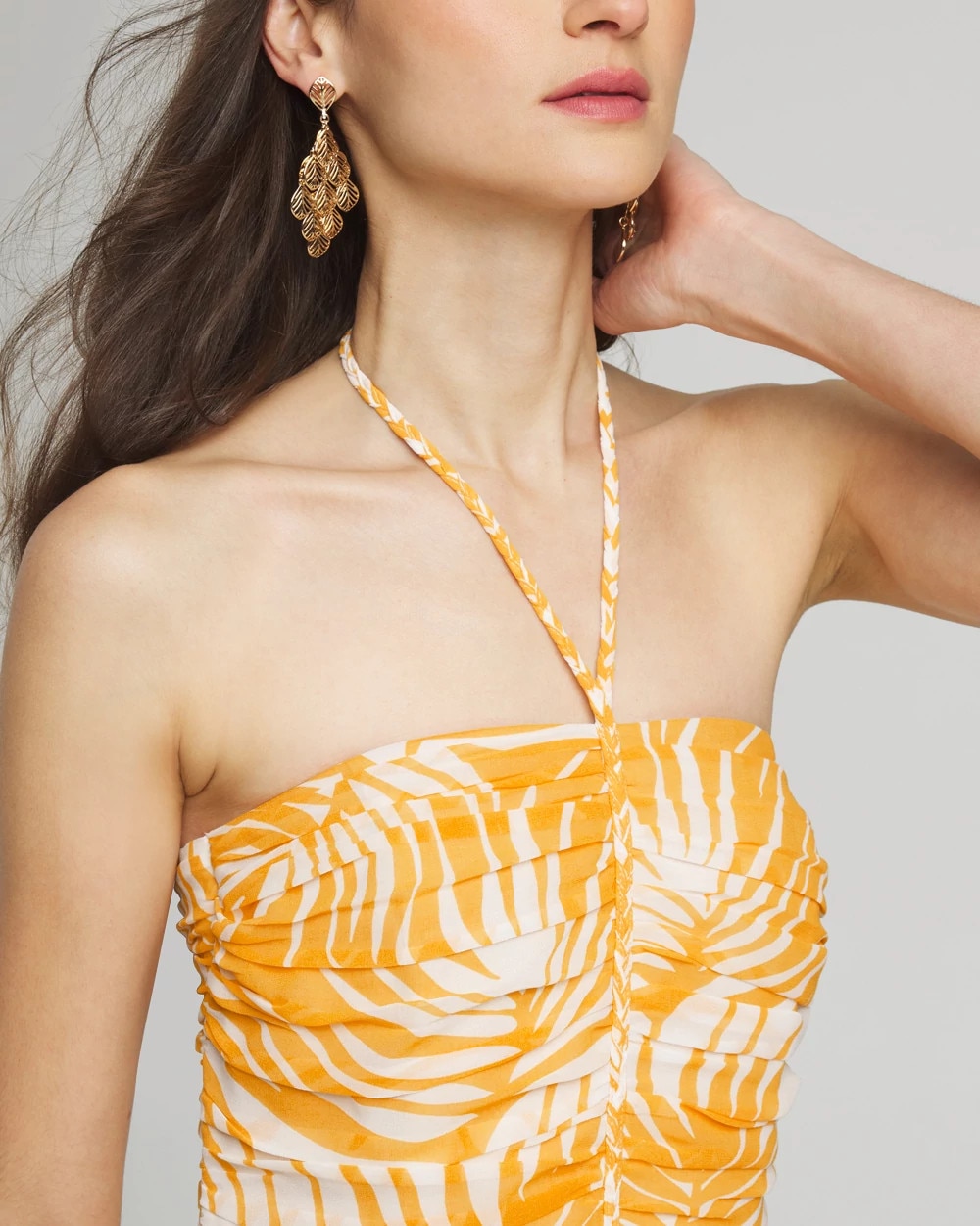 Halter Braid Ruched Maxi Dress