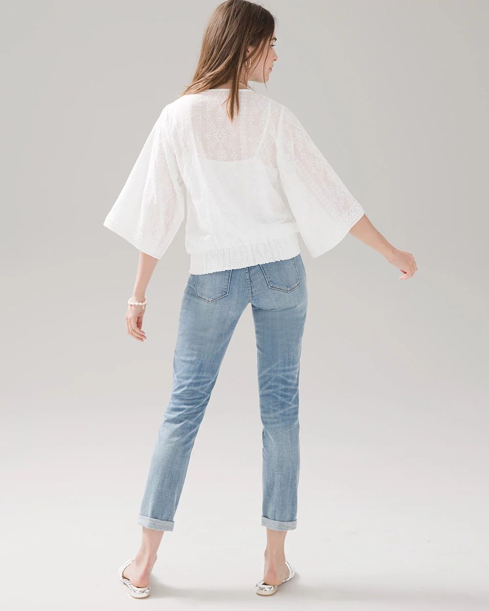 Smocked Lace Kimono Blouse