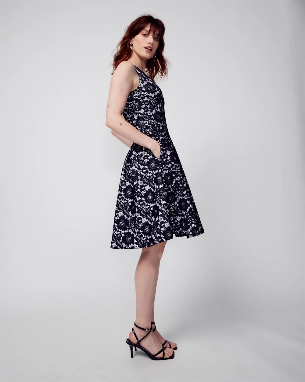 Petite Sleeveless Bonded Lace Fit-and-Flare Dress