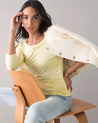 ¾ Sleeve Shirred-Side Knit Tee