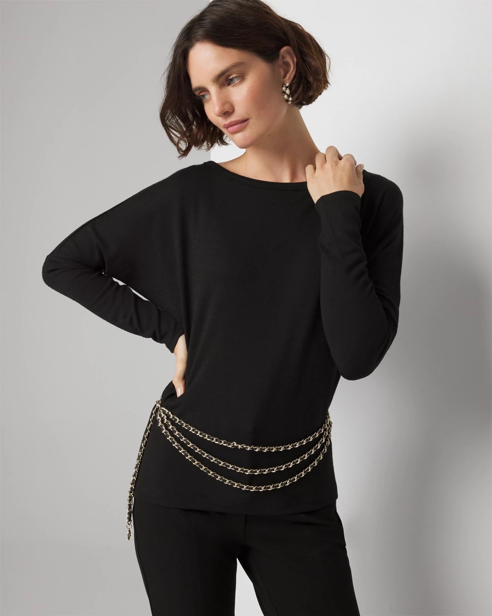 Long Sleeve Knit Top with Cutout Back