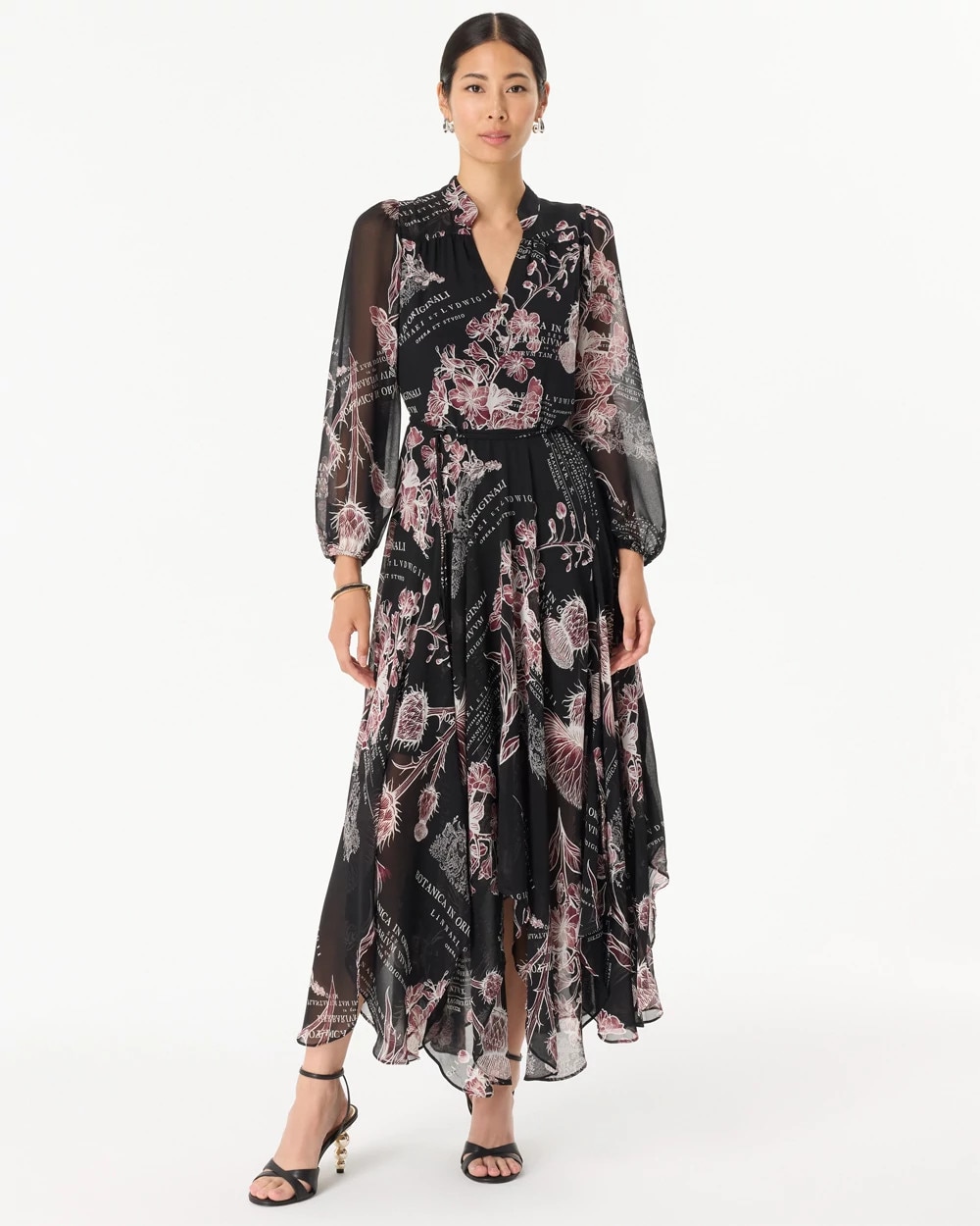 Handkerchief Hem Chiffon Midi Dress