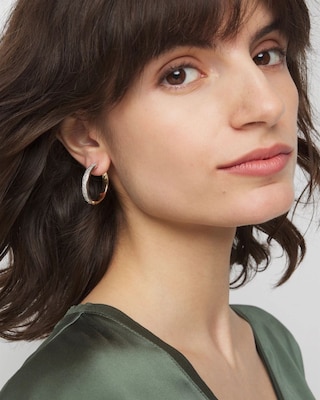Mixed Metal Reversible Medium Pave Hoop Earrings