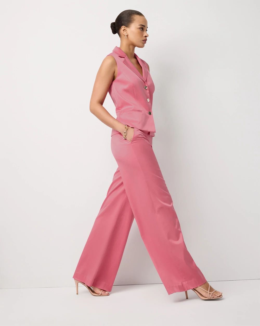 Satin Twill High Rise Wide Leg Pant