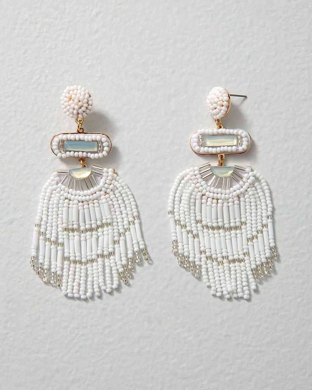 White Seed Bead Statement Earrings click to view larger image.