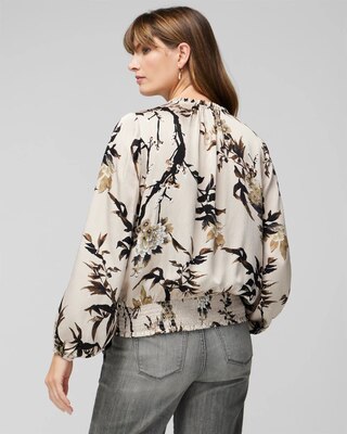 Long Sleeve Satin Pleated Blouse