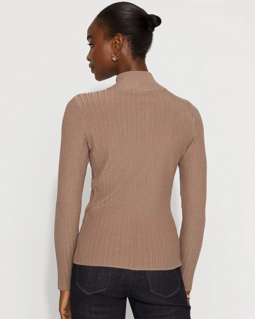 Rib Knit Half-Zip Mock Neck Sweater