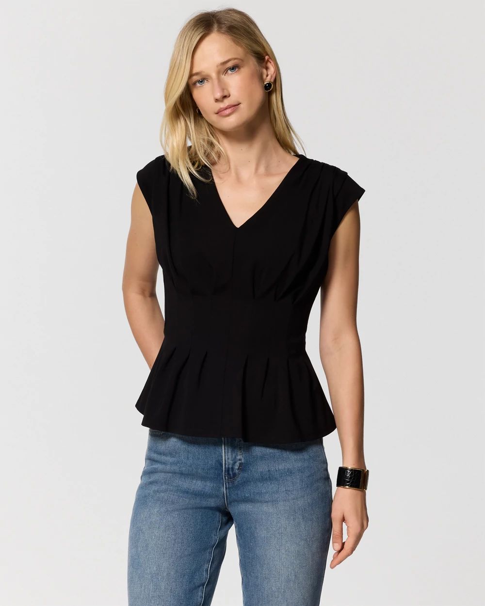 Ponte Peplum V-neck Top