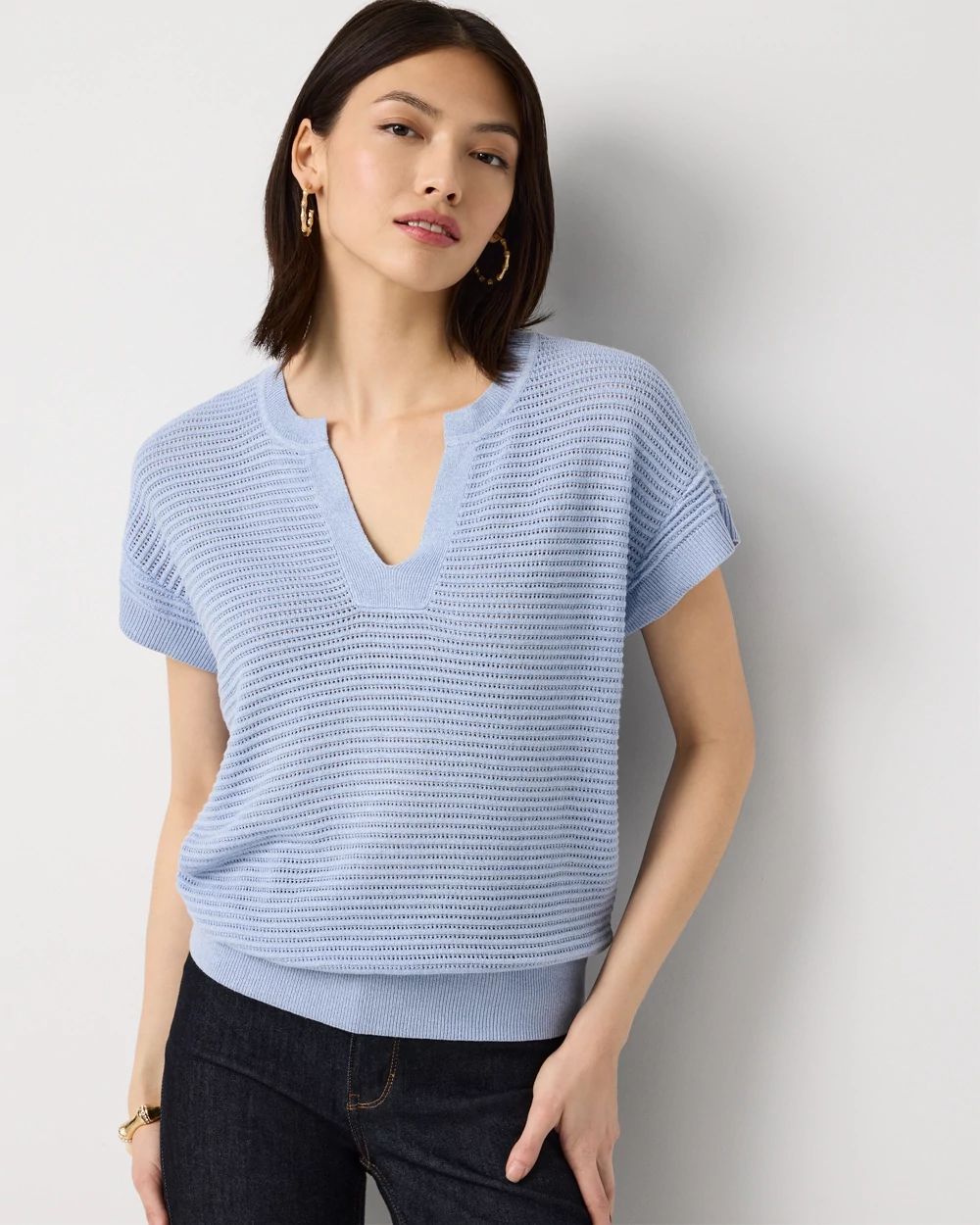 Metallic Stitch Short Sleeve Pullover
