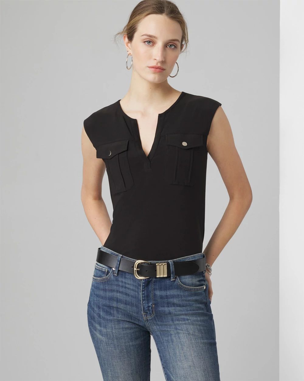 Sleeveless Notch Neck Top
