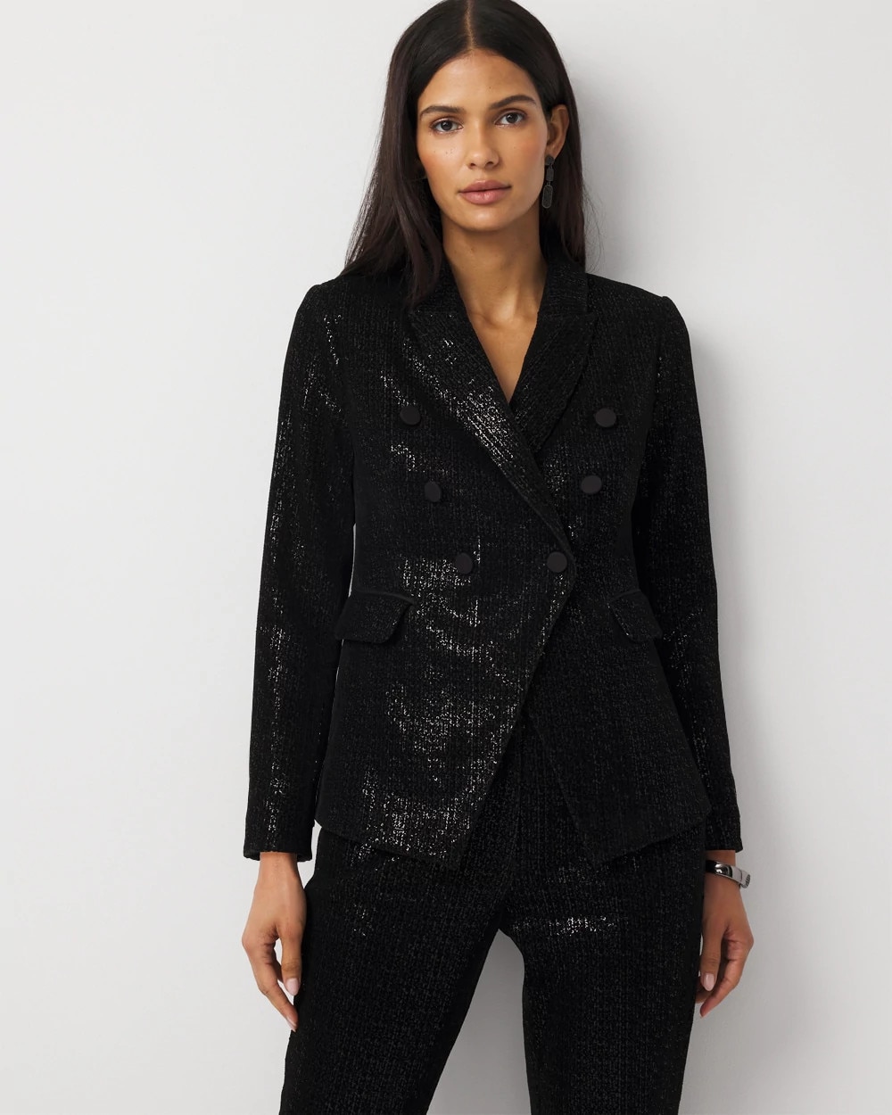 Petite Sequin Velvet Double Breasted Blazer