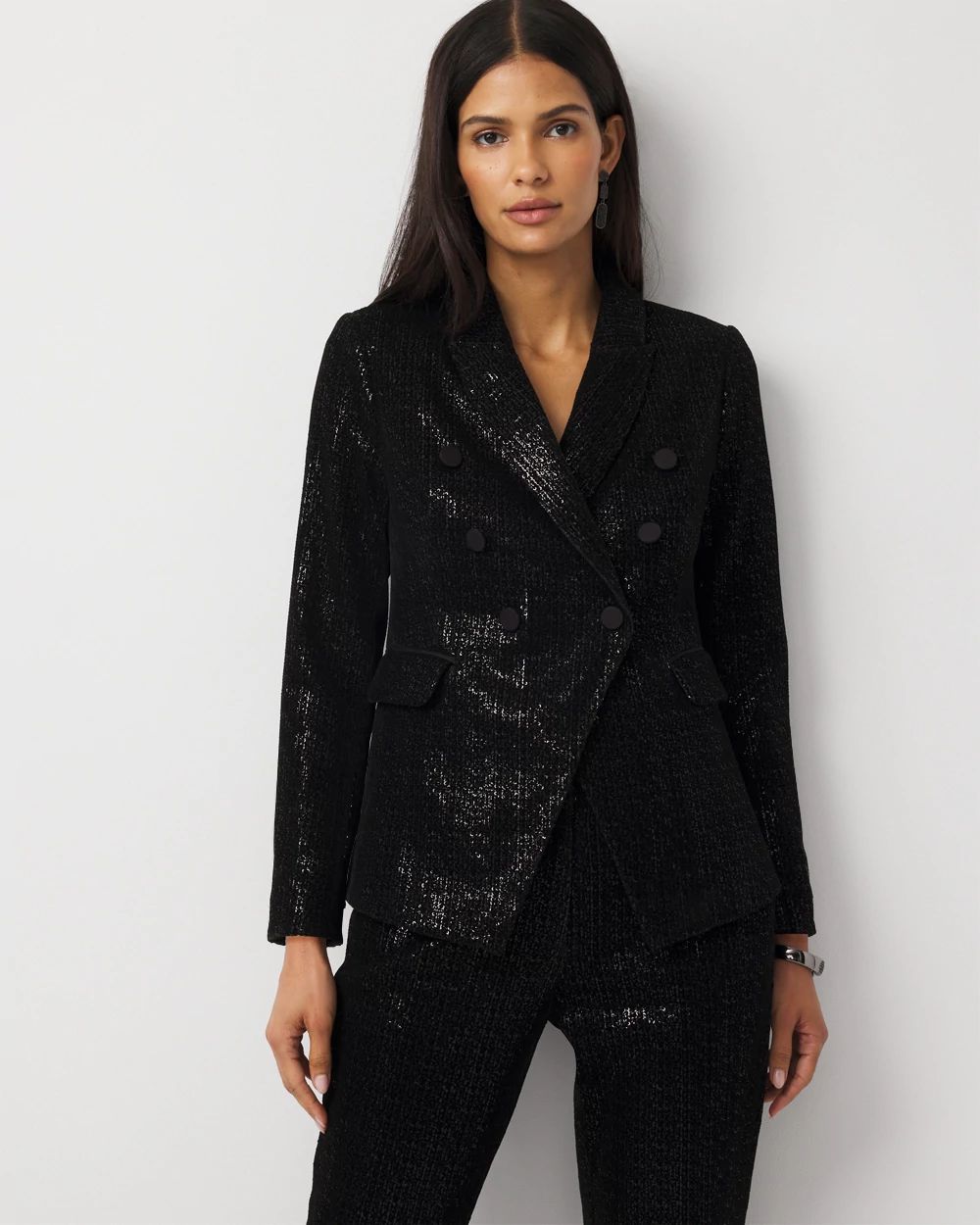 Petite Sequin Velvet Double Breasted Blazer