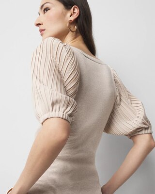 Pleated Puff-Sleeve Henley Sweater click to view larger image.