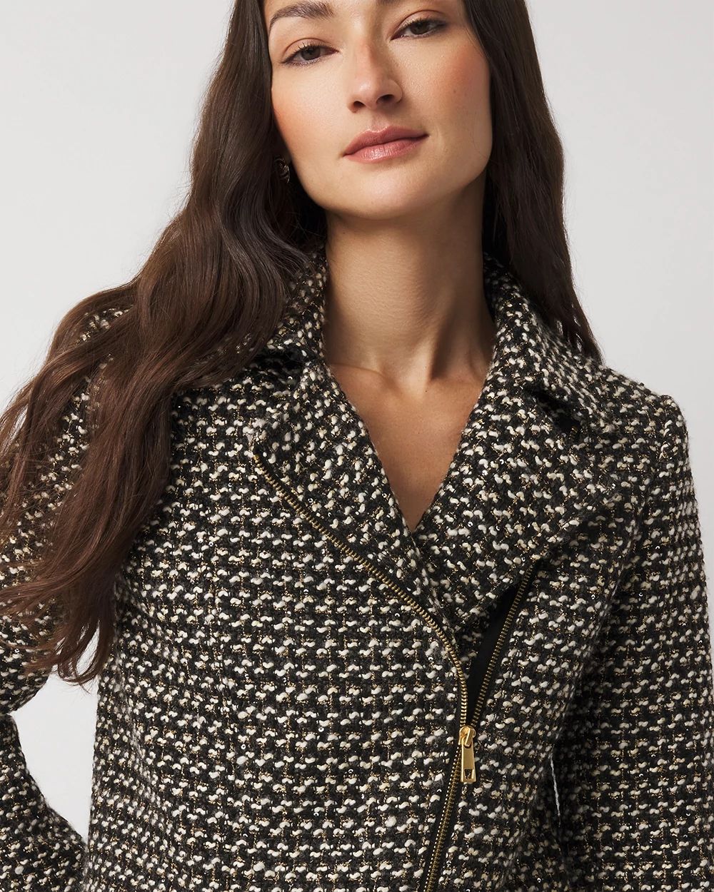 Metallic Tweed Moto Jacket click to view larger image.