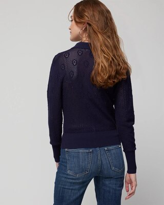 Stitchy V-Neck Polo Collar Pullover