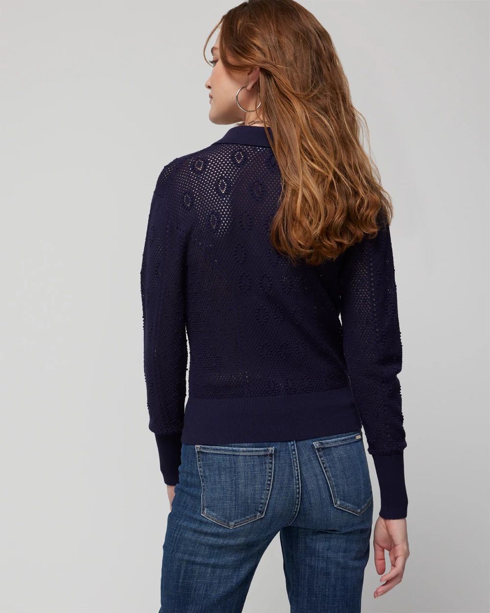 Stitchy V-Neck Polo Collar Pullover