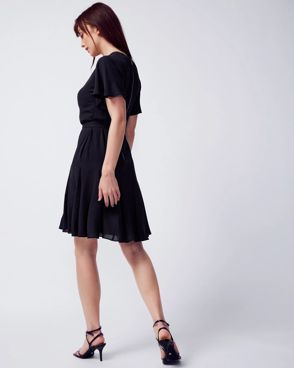 Flutter Sleeve Godet Dress