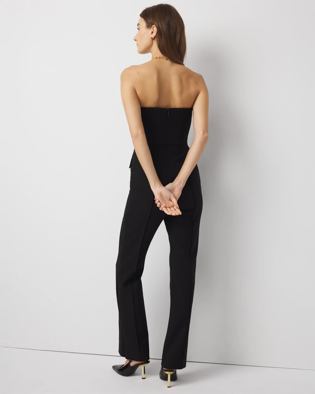 White House Black Market Petite Double Weave Tuxedo Jumpsuit In Black