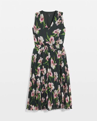 Sleeveless V-Neck Smocked Pleated Midi Dress click to view larger image.