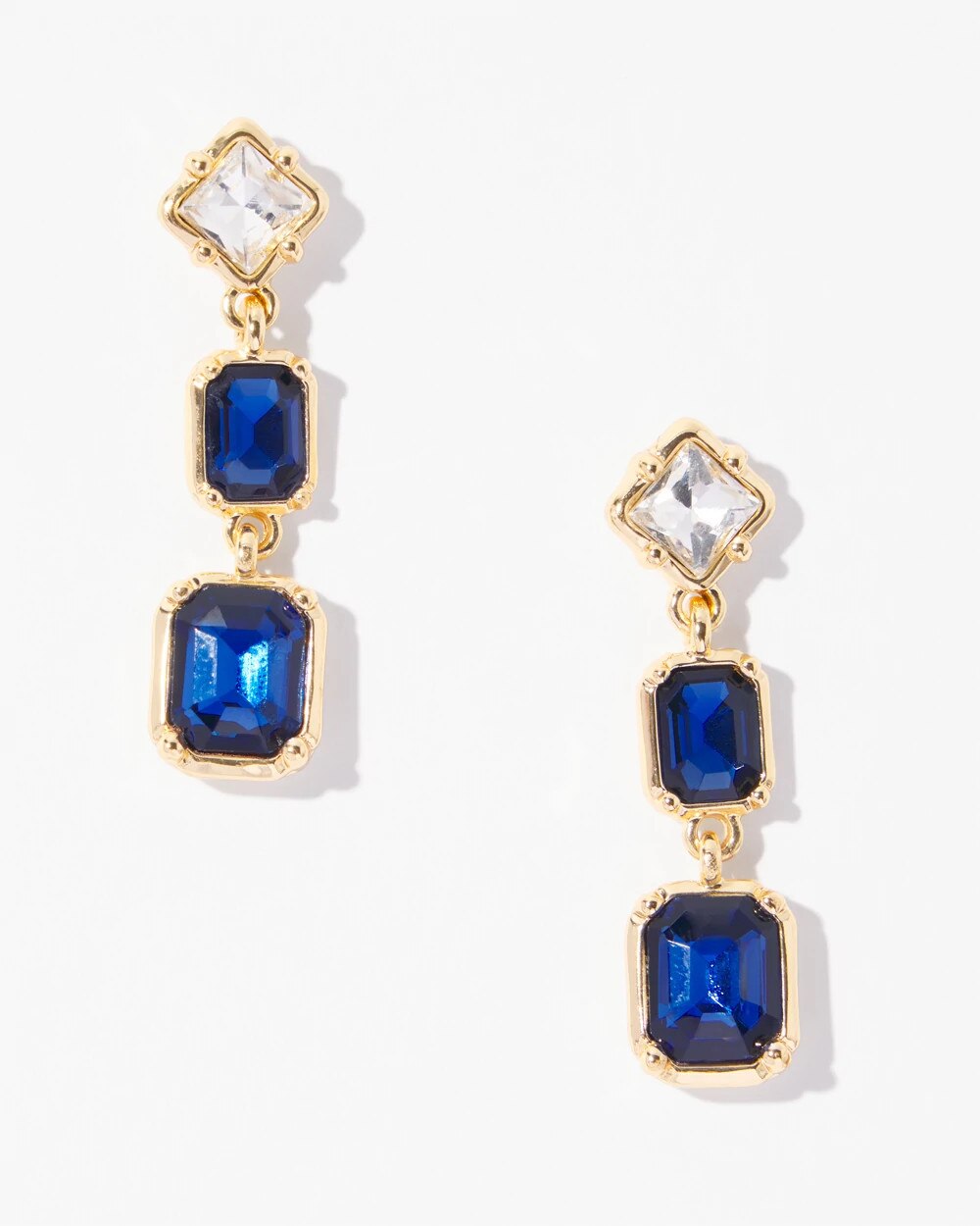 Gold + Blue Crystal Linear Earrings - image 2