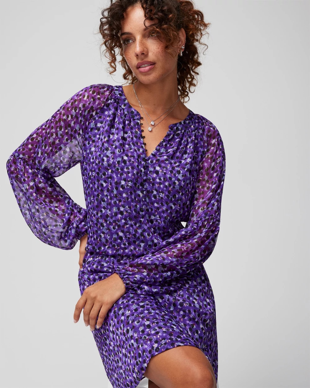 Long Sleeve Smocked Waist Blouson Dress