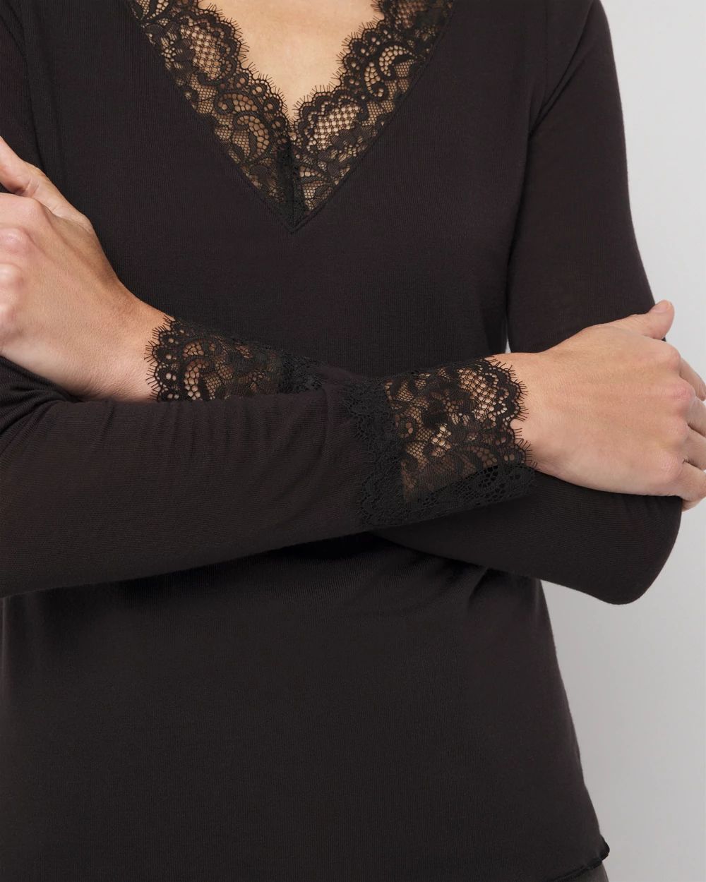 Lace Trim Long Sleeve Tee click to view larger image.